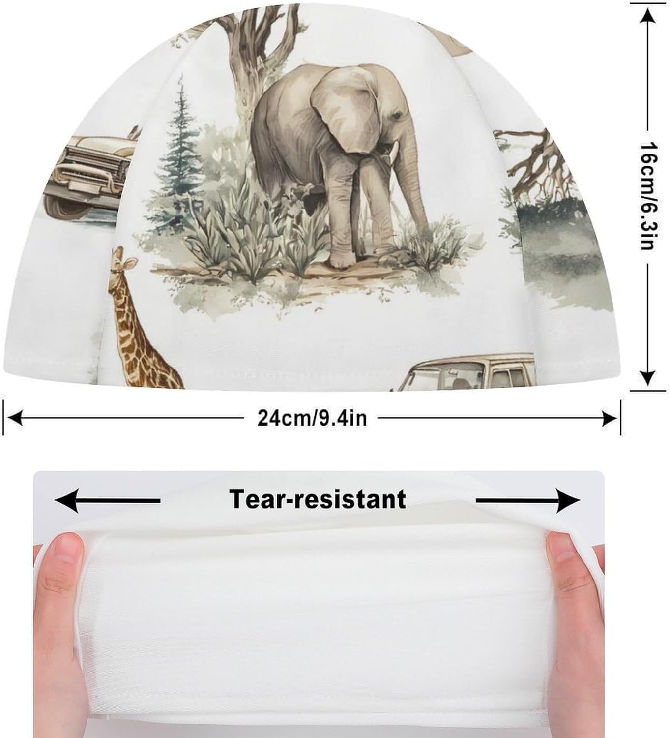 African Wild Animal Hunting Womens Swim Cap for Men Adult Swimming Hat Curly Short Medium Long Hair