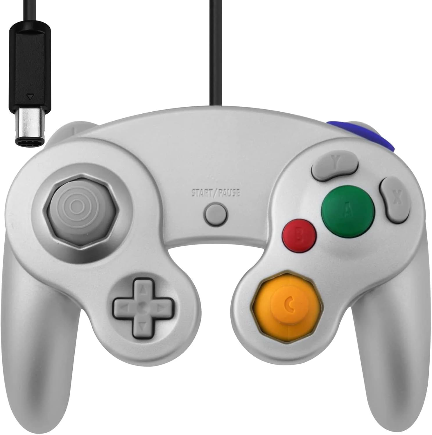 Retrogame Manette de Jeu GameCube Filaire, Design Classique, Silver, Boutons Colorés,