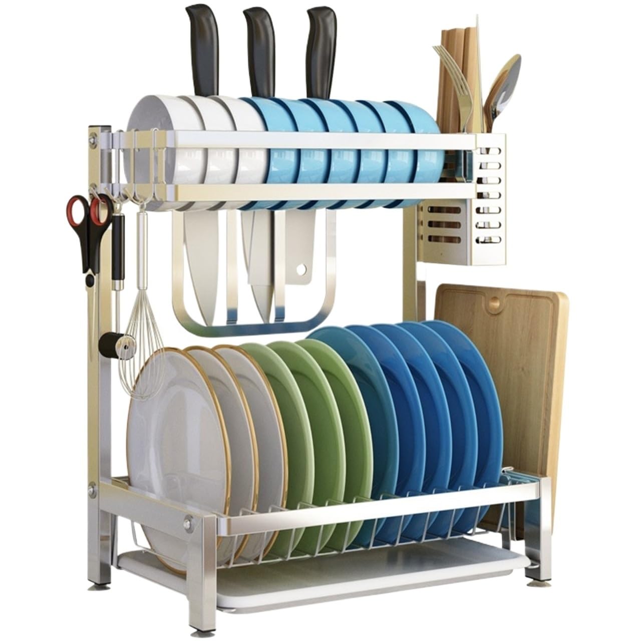 Escurreplatos Escurreplatos De 2 Niveles con Soporte para Utensilios, para Cuchillos Y Escurridor Platos para Encimera Cocina Organización Cocina