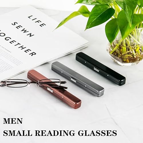 Miniatura 7 de Gafas de lectura pequeñas para hombres y mujeres, 3 pares de lectores de bolsillo delgado con clip para bolígrafo, caja de metal, bisagra de resorte