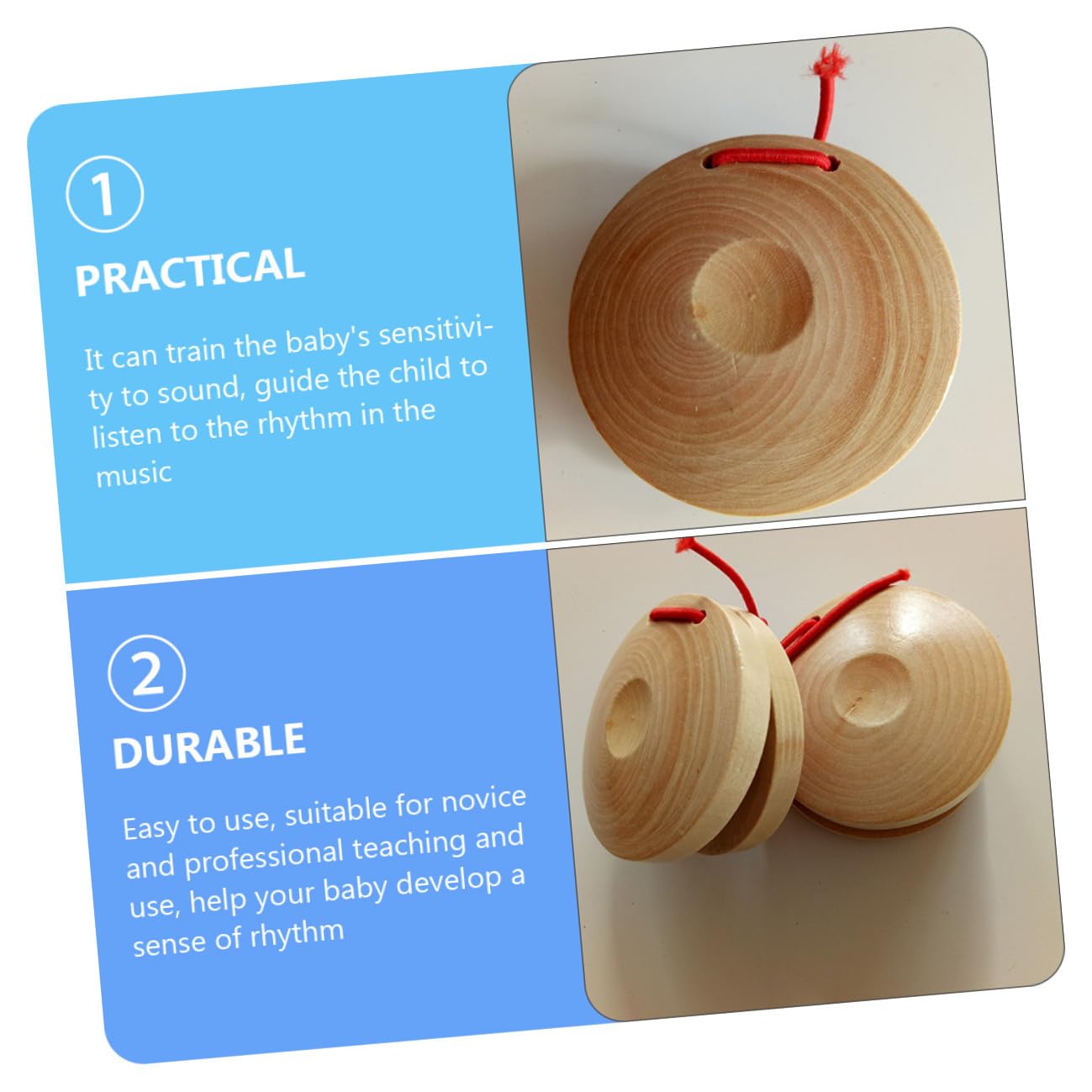 Strumento Percussione in Legno 12 Pezzi, Nacchere Facili da Impugnare Suono Nitido, Perfette per Insegnamento Professionale e Natale