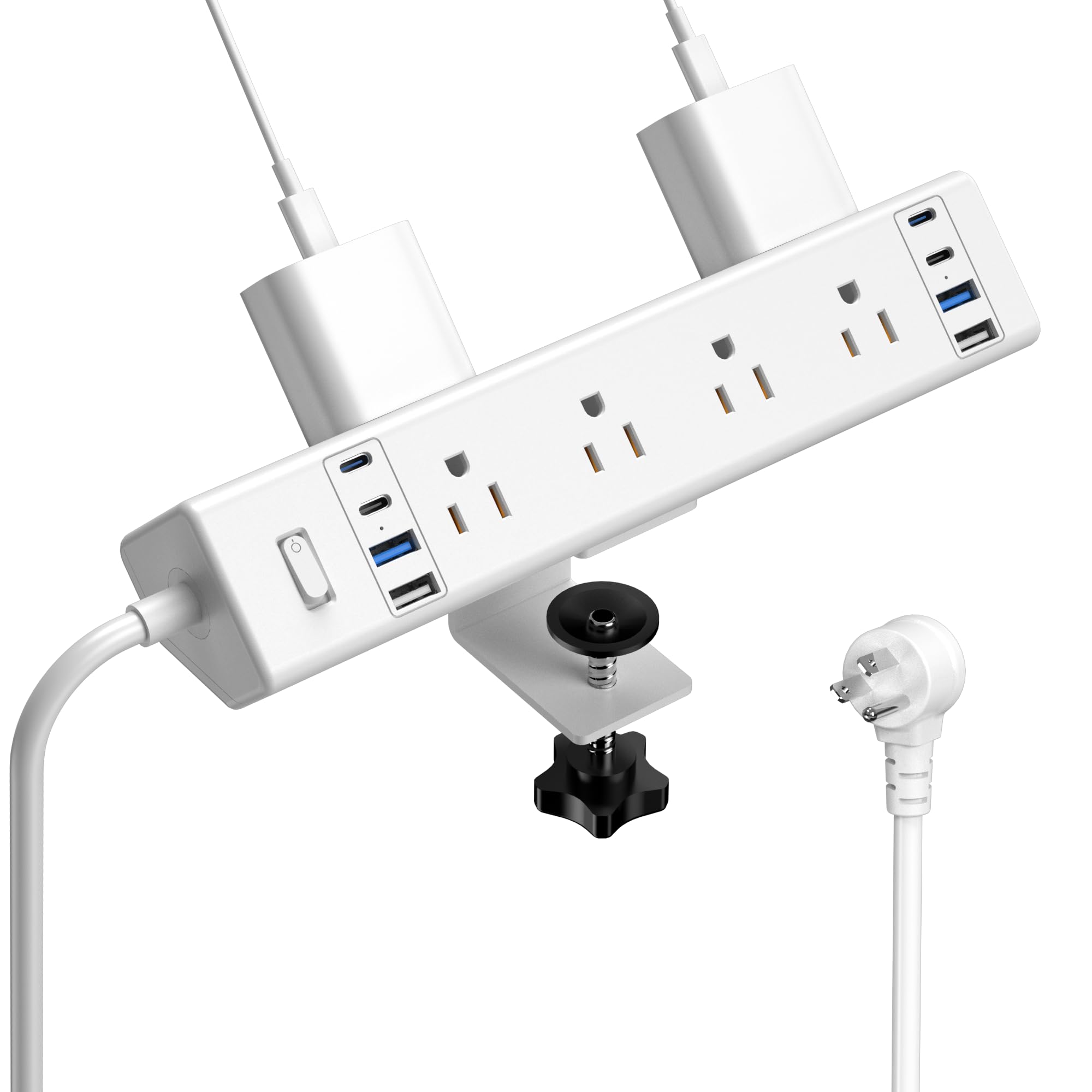 40W Fast Charging Station,Desk Clamp Power Strip 20W USB C,8 Outlets,8 USB Ports,4 USB C and 4 USB A, Office Furniture Surge Protector, 14AWG Cord,