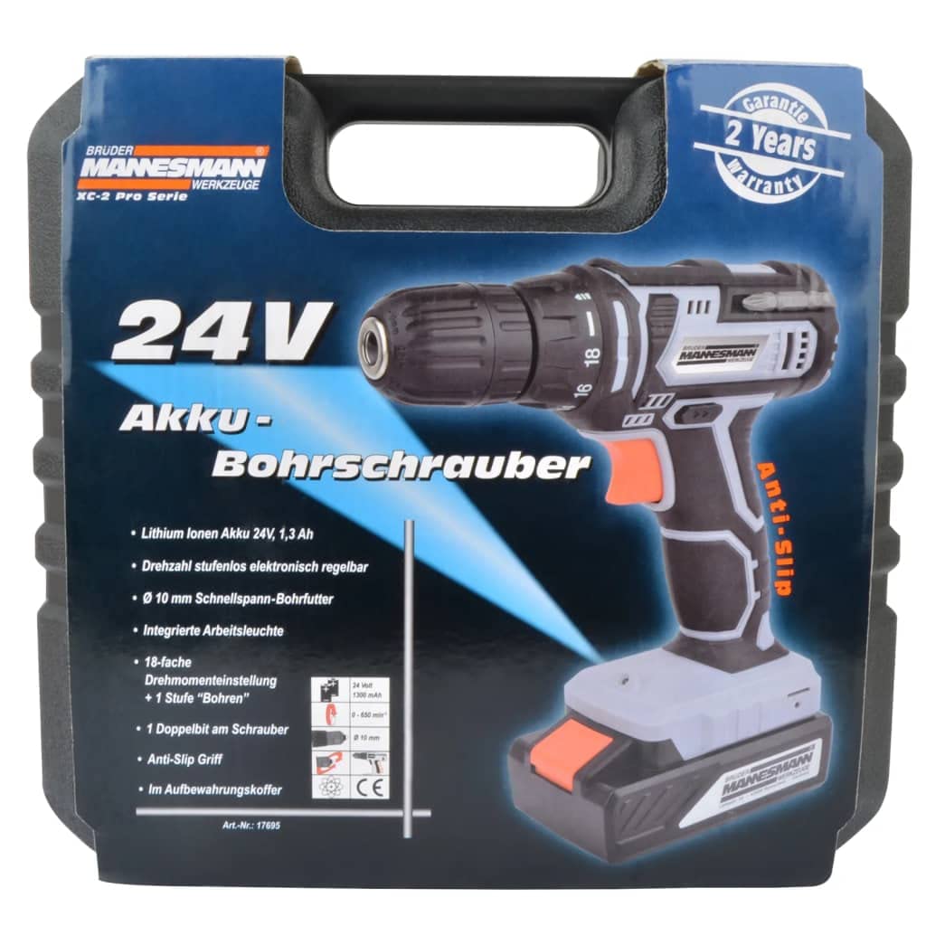 Brüder Mannesmann Werkzeuge M17695 Cordless Drill 24 V, Grau/Schwarz/Rot - Image 4