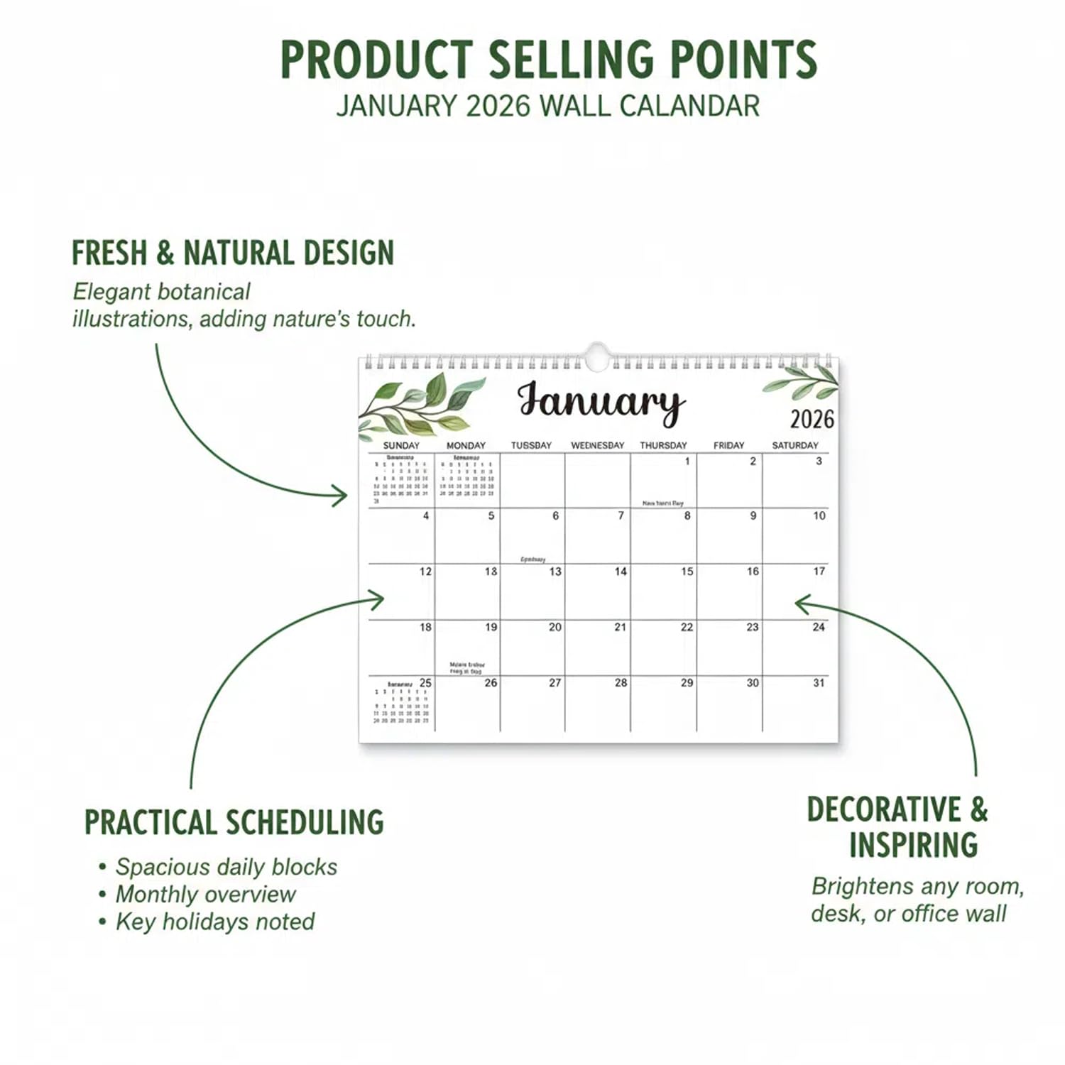 Calendario da parete 2026-2027, planner mensile gennaio-dicembre, 35,5 x 28,9 cm, grande formato con spazio di scrittura extra-large, carta spessa 120 g/m², specifico per pianificazione familiare e
