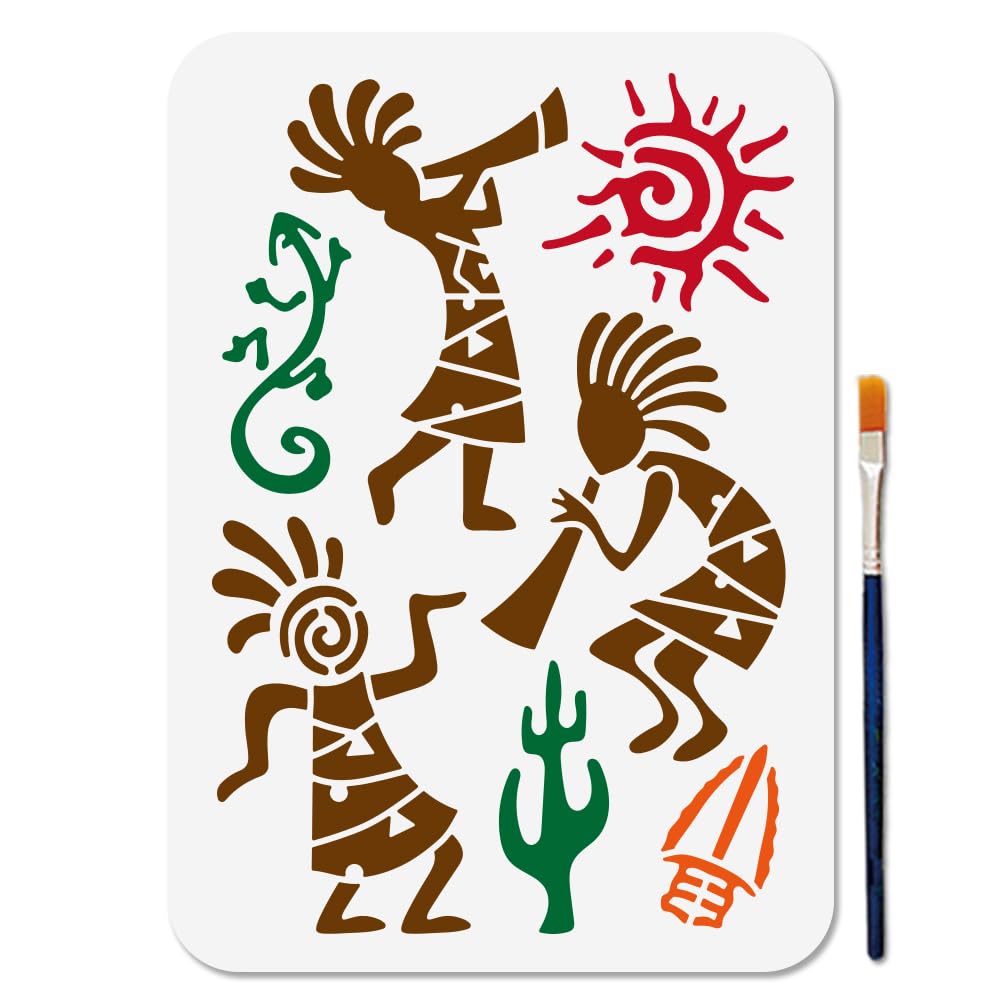 MAYJOYDIY A4 Indian Style Painting Stencil, Sun Stencil, 29.7×21cm with Paint Brush Reusable Tribe Art Template for Wood Wall Window DIY Craft Home Decor