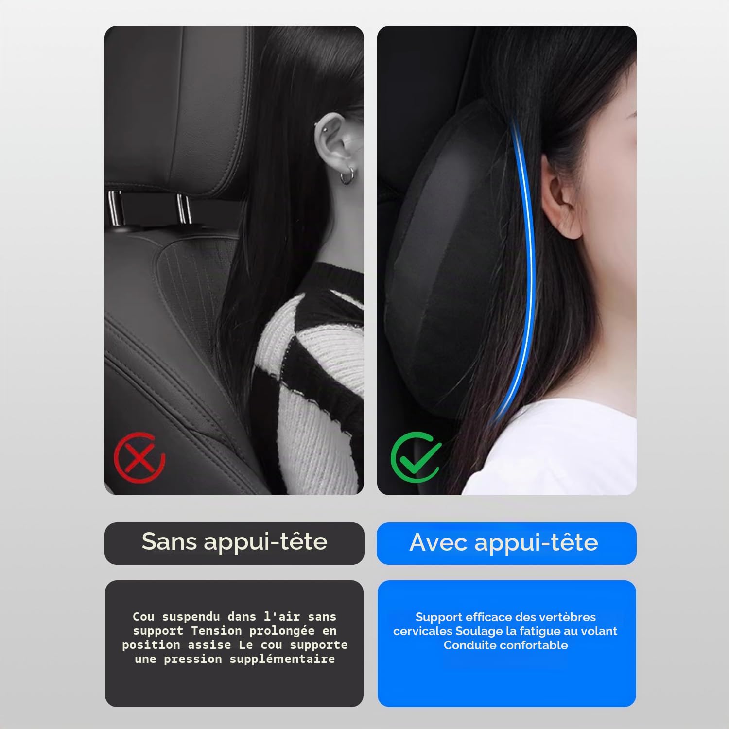 TOPABYTE Oreiller Appuie-tête de Voiture en Cuir Nappa Véritable Coussin de Soutien du Cou pour Accessoires de Siège Coussin Appuie-Tête pour la Conduite et Les Voyages, 2 PC, Noir