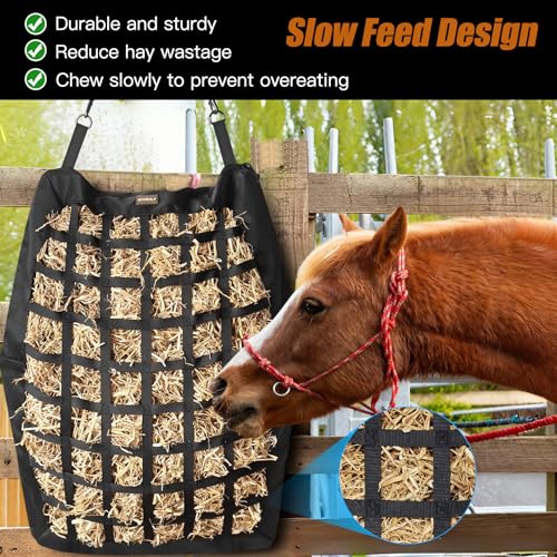 MIYABALA 2 sacos de feno para cavalos, bolsa de feno para alimentação lenta, bolsa de ração de feno