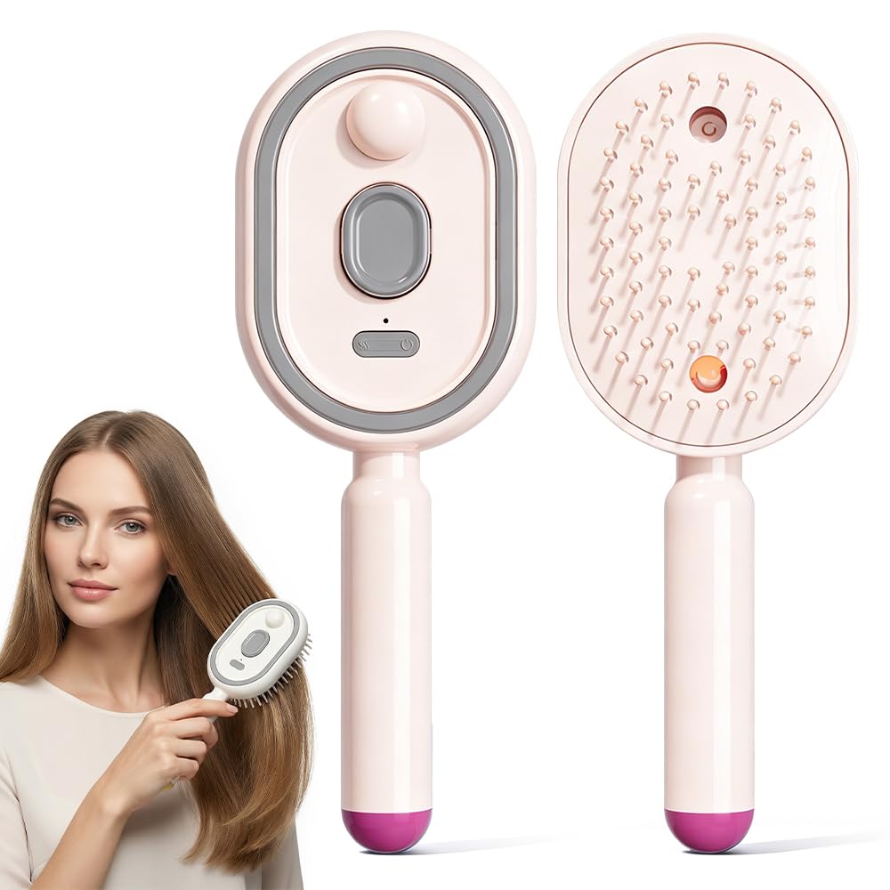 Electric Spray Air Cushion Massage Comb, 2026 New 3-In-1 Anti-Tangle Electric Massage Brush, Upgrade Detangling Rechargeable Misting Hair Brush With Water Spray (Pink)