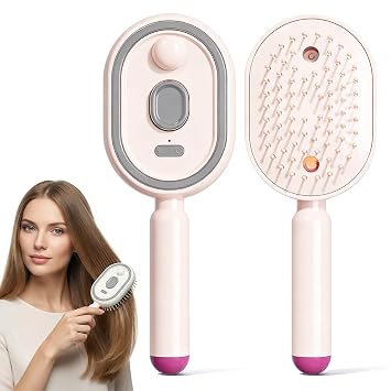 Electric Spray Air Cushion Massage Comb, 2026 Upgraded Hair Brush with Water Spray, 3-in-1 Electric Spray Brush Detangling Wet & Dry Hair Brush for Curly Straight Thick Hair Pink