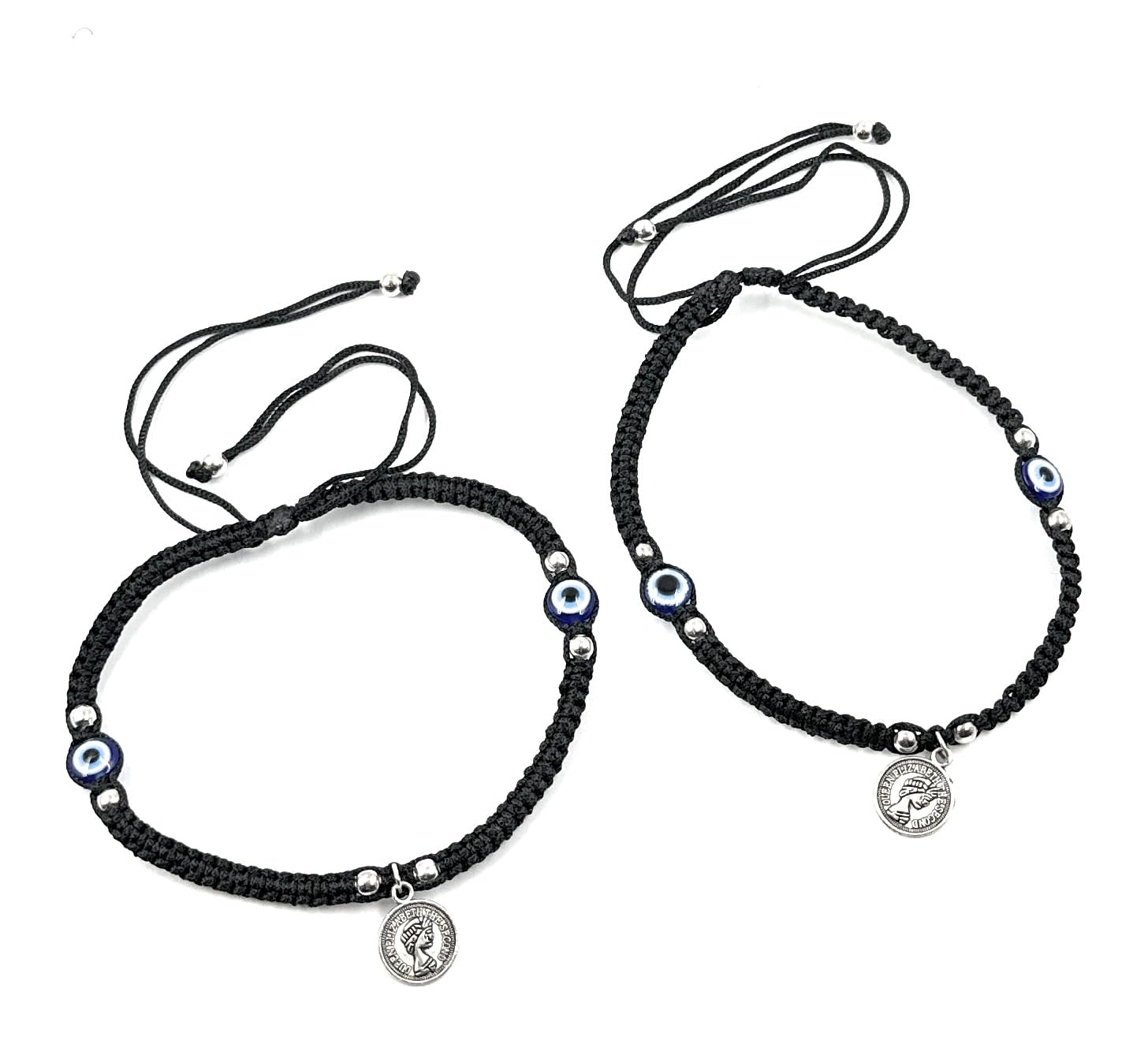 Handmade Adjustable Black thread Metal Silver hanging Queen Elizabeth Anklet For Women | girls | Nazariya |Payal |Free Size |Lucky charms-image-4