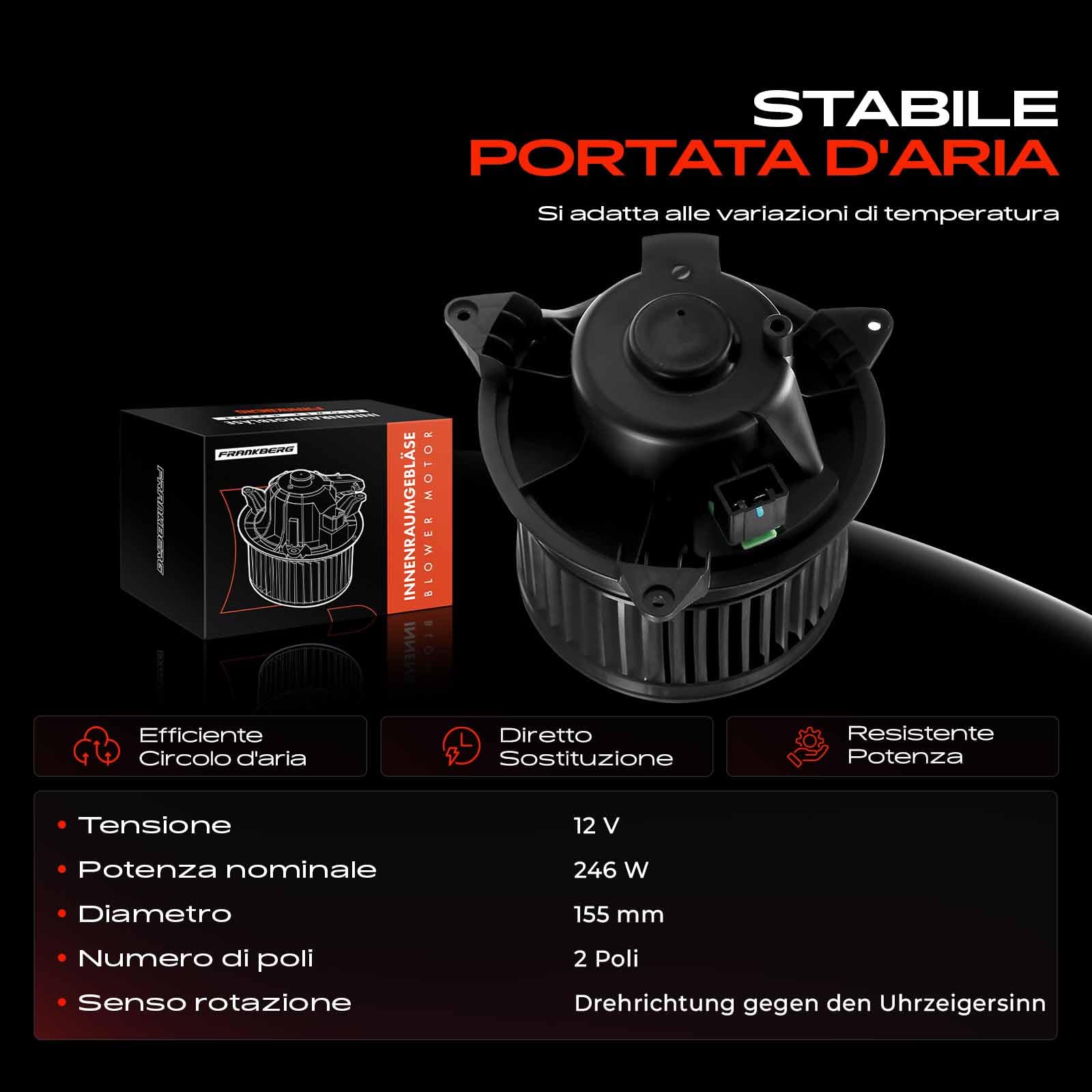 Frankberg Motore del ventilatore Ventilatore del riscaldamento Compatibile con Classe S Coupé C215 57 W240 Classe S V220 W220 Replace# 2208203142