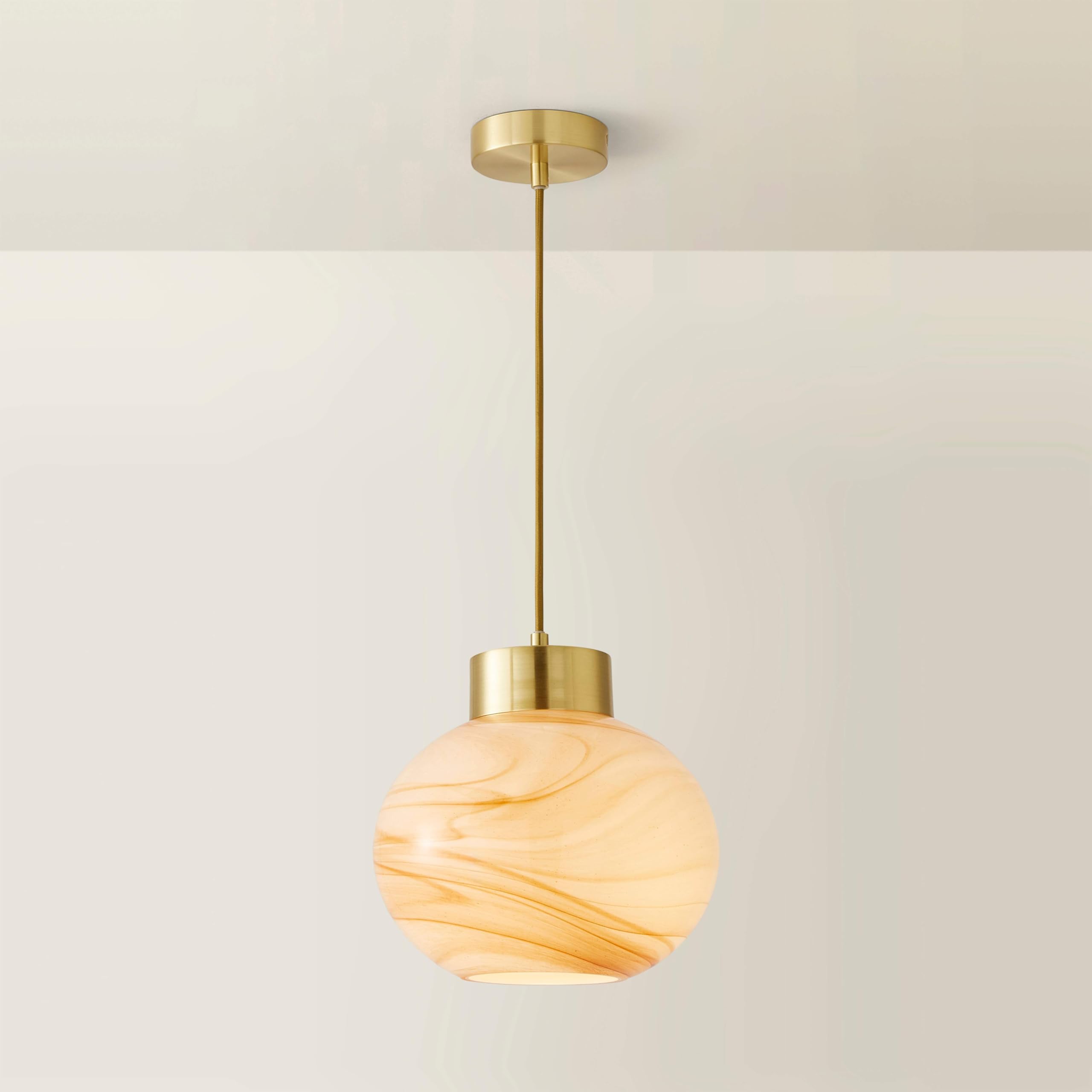 ValueLights | Sookie Alabaster Marble Effect Glass Brushed Gold Capped Ceiling Pendant Light | Pendent Light, Home Décor & Improvement Essential | Includes Full Wired Fitting