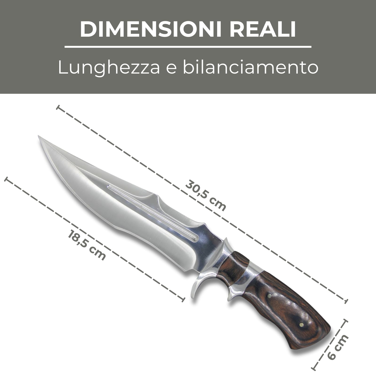Generico Coltello da Caccia Lama Fissa in Acciaio con Manico in Legno e Fodero Incluso – Idea regalo – Coltello Outdoor per Caccia Campeggio ed Escursionismo – Modello 04
