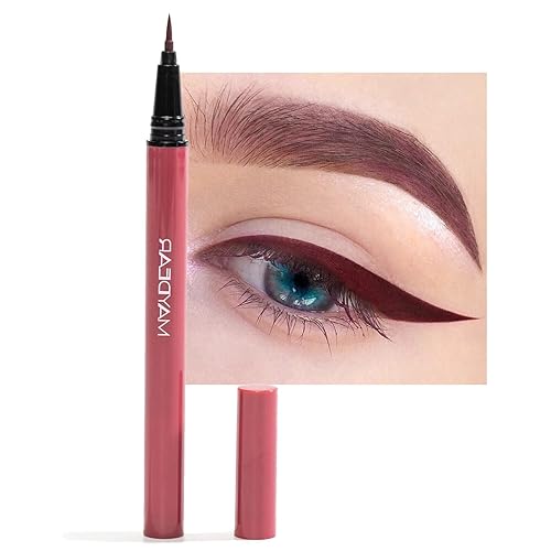 Maydear Delineador de ojos líquido, líquido delineador de ojos rojo oscuro, mate, impermeable, a prueba de manchas, de larga duración, delineadores