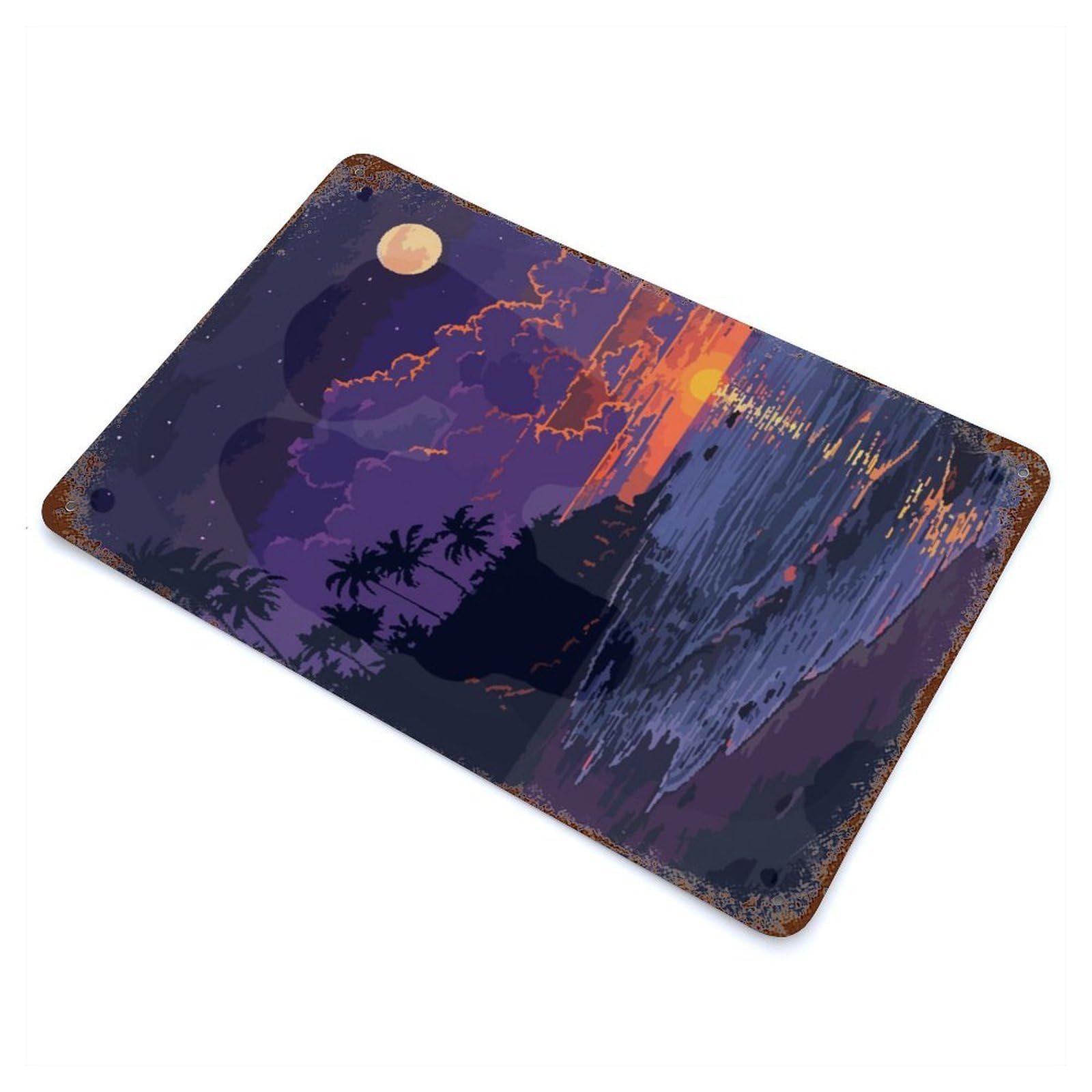 SoCal Beach Pixel Art Rustic Tin Plaque 11.8"x7.9", for Living Room, Hallway And Home Decor, Decorative Metal Wall Art