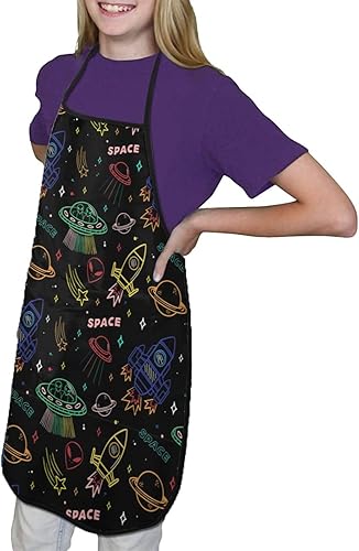 Miniatura 3 de INRAINE Delantales para cocinar, divertidos delantales de pintura para niños con bolsillo central, impermeable, delantal de chef para niños