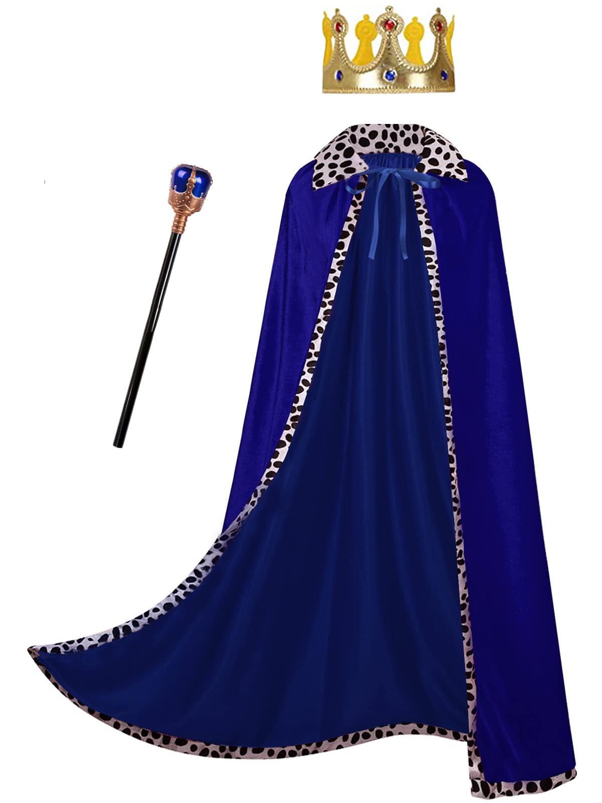 GRAJTCINKing Costume Cape for Adult Mardi Gras Velvet Robe and Crown & Scepter 3PCS Set