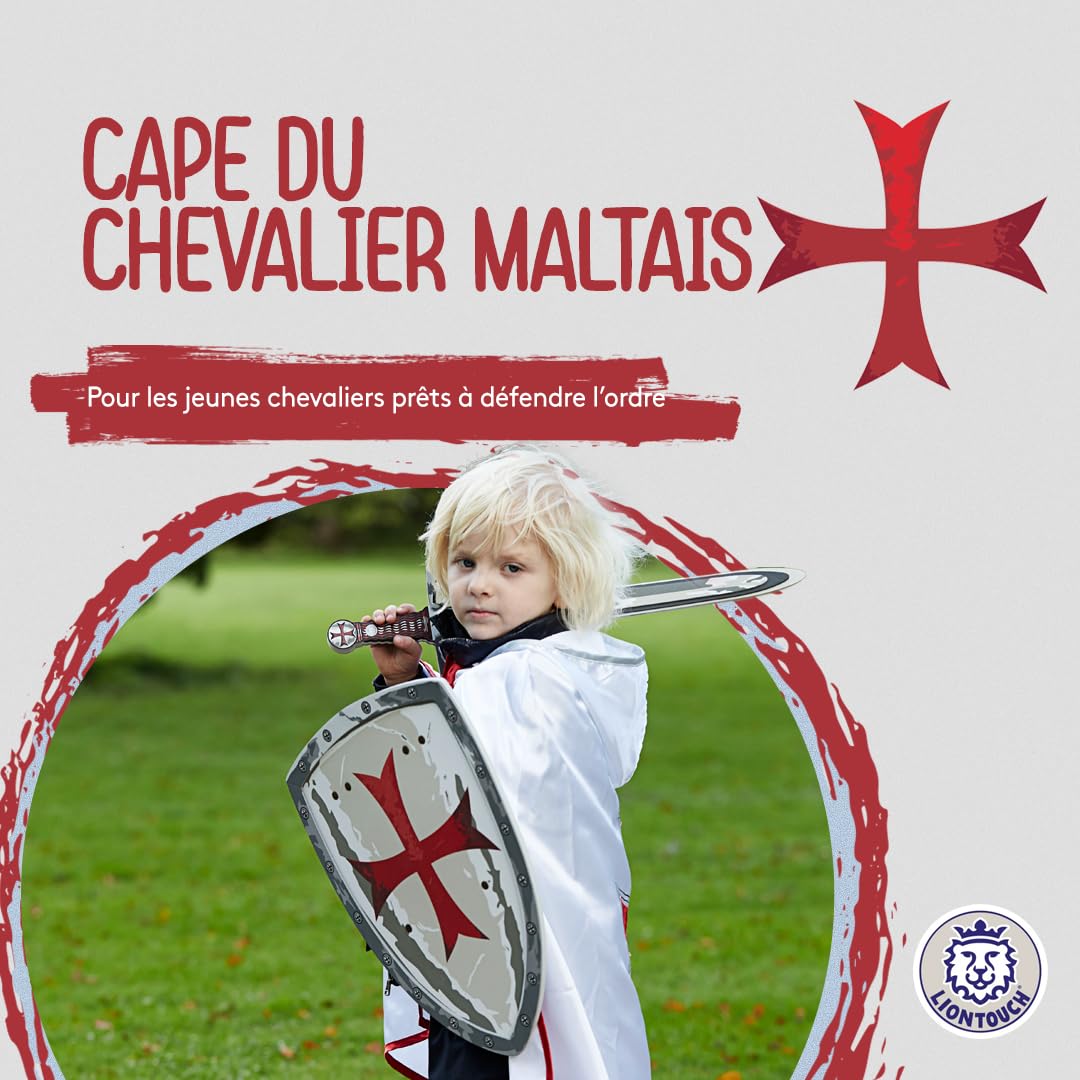 Liontouch - Cape du Chevalier Maltais | Taille Unique - 3 à 8 Ans | Cape d'Imitation Médiévale, Thème Classique de la Croix Rouge | Déguisements, Robes Fantaisies & Costumes Royaux pour Garçons