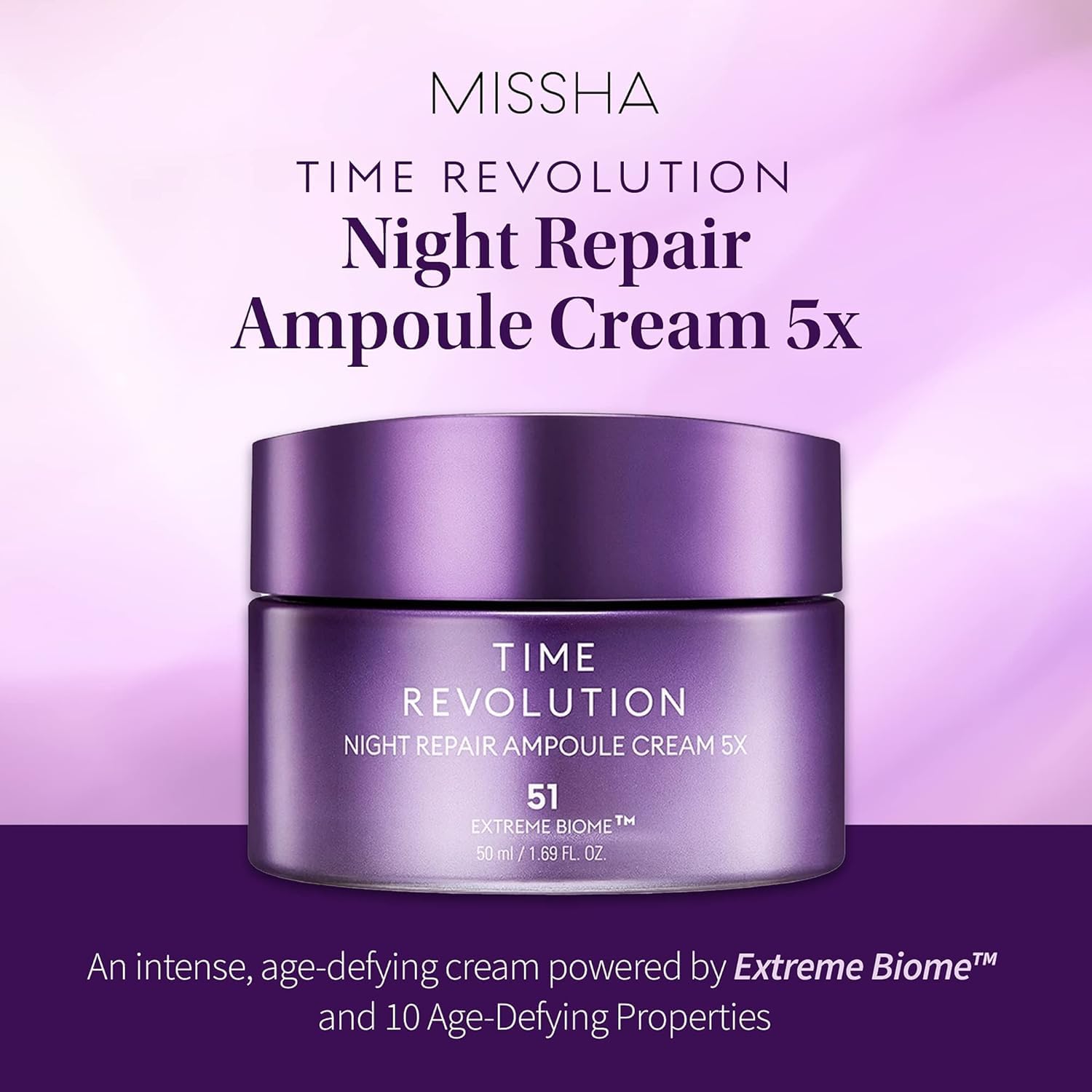 MISSHA Time Revolution Night Repair Ampoule Cream (5th Gen) 1.69 Fl Oz - Triple Fermented Deep-Sleep Night Cream - Overnight Care for Enhanced Radiance, Korean Skincare