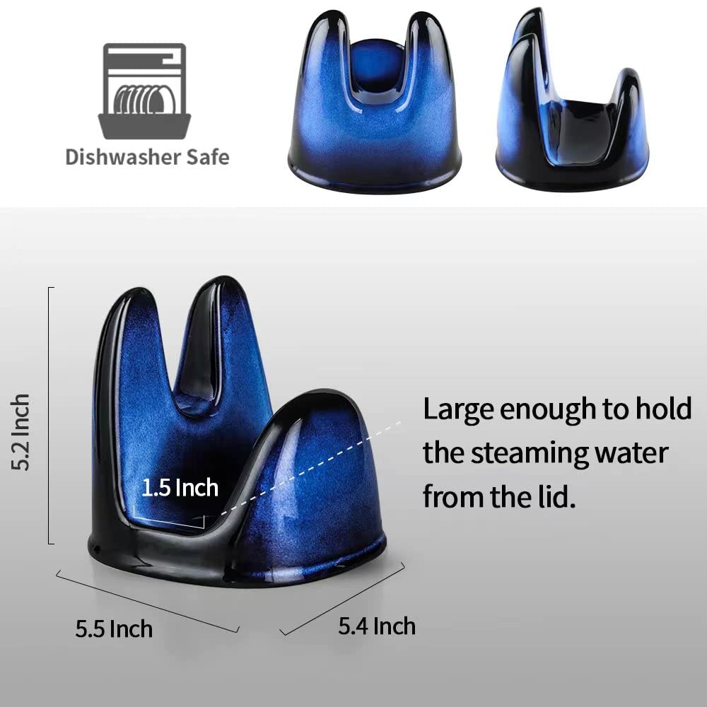 Nihow Soporte para tapa de olla: soporte estable para tapa de sartén para encimera de cocina, soporte resistente al calor, soportes de cerámica, esponja, tabla de cortar, libro de cocina, tableta