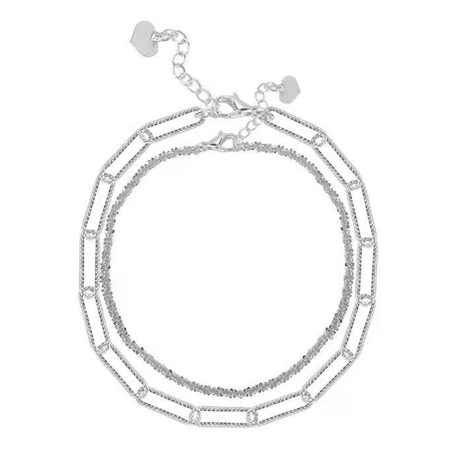 Wendalern Punk Paperclip Braccialetti di collegamento Argento Perline Quadrate Braccialetto di Fascino Buona Fortuna Braccialetto Sottile Graffetta Catena Braccialetto Gioielli per Le Donne Ragazze