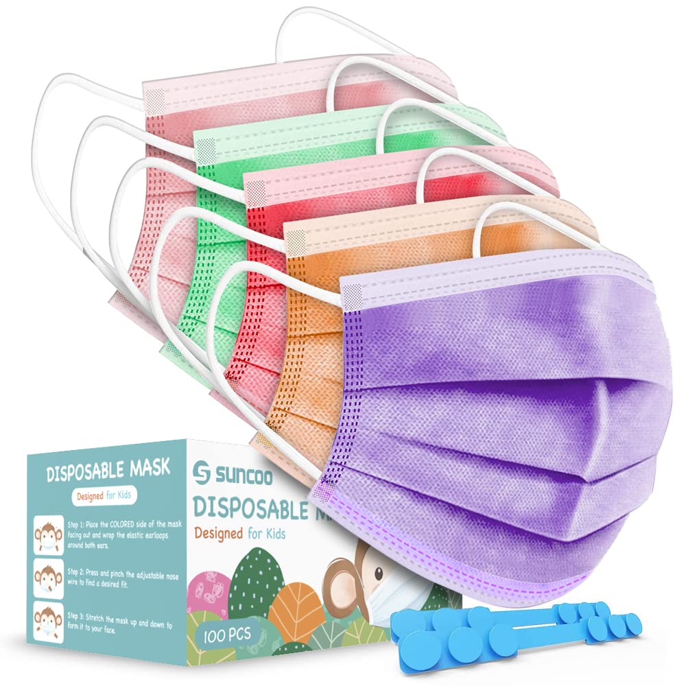 SUNCOO Kid Face Mask, Pack of 100, 3-Ply Protective PPE Disposable Mask Cover Set For Children, Back to School Supplies