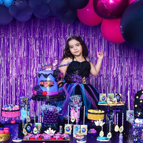 Image of KatchOn, Purple Fringe Backdrop - Pack of 2 | Purple Streamers for Birthday Decorations, Halloween Decorations | Wedding, Baby Shower, Halloween Party Decor | Tinsel Curtains for Bachelorette