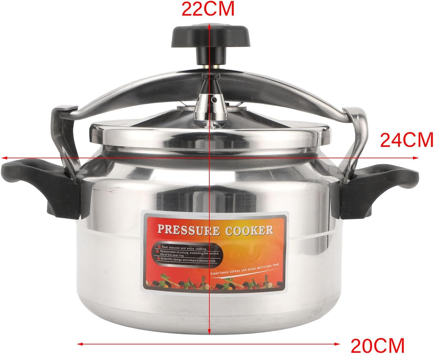 Aluminum Pressure Cooker With Safety Valve for Gas Stovetop - 3L/4L/5L Explosion-Proof Cookware, 20cm / 7.87in Diameter (4L)