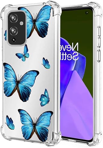 Case for OnePlus 9 5G LE2110 Cute Case, Clear Flexible Bumper TPU Soft Rubber Silicone Cover Phone Case for OnePlus 9 Blue Butterfly