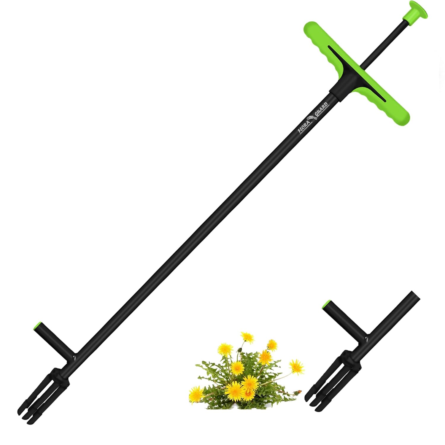FLORA GUARD 40" Weed Pulling Tool, Stand-Up Weeder Tool with 4 Claws and Long Handle, Weeding Puller Tool for Lawn, Yard, Garden, Dandelion Picker, Weed Remover