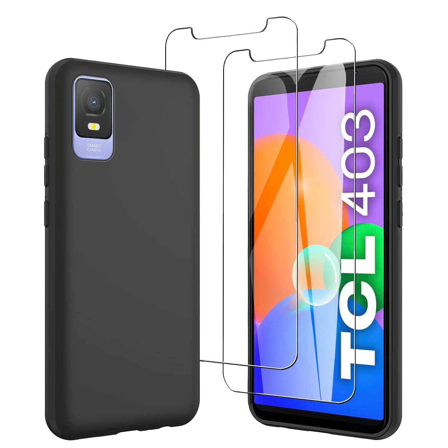 MIBZOR 4 In 1 Cover Compatibile Con TCL 403 (6.6") E 3 Pezzi Vetro Temperato Pellicola Protettiva, Nero Morbido Silicone Custodia Protettivo TPU Protezione Case - Foto 4