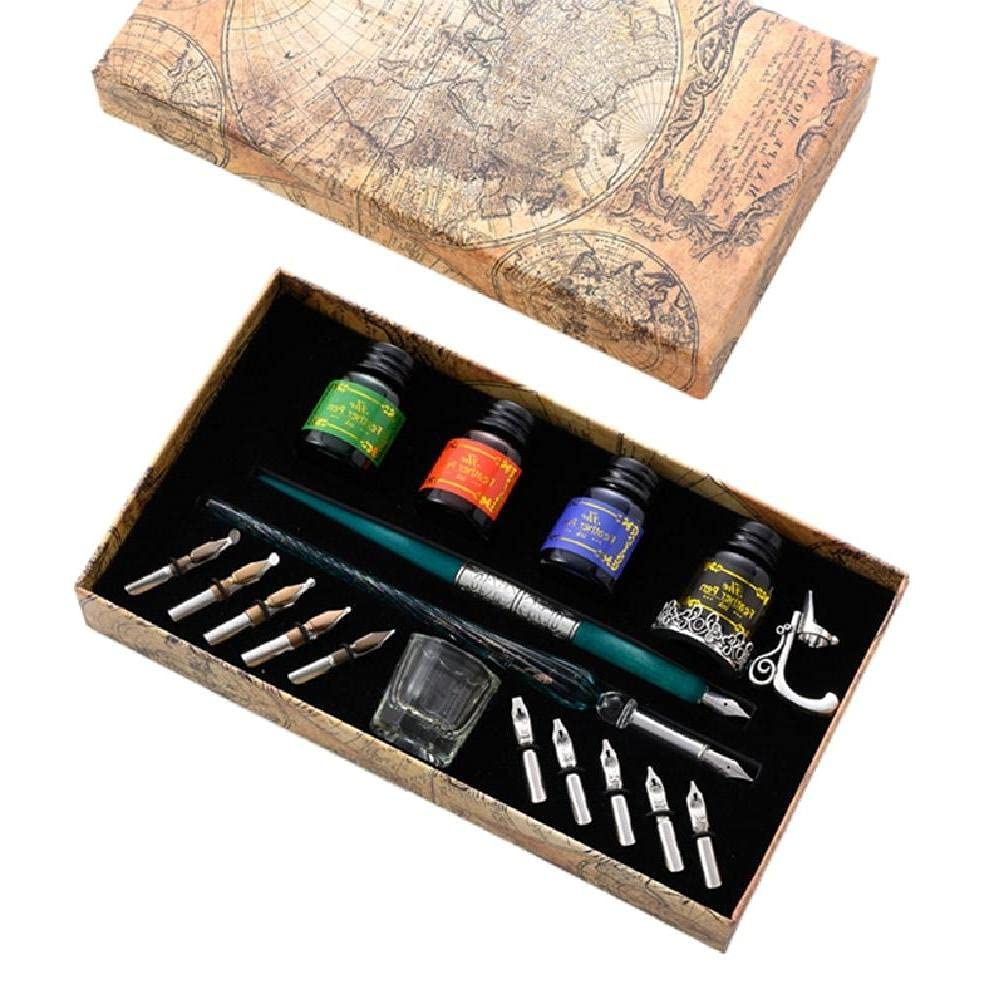 Buy Vintage Dip Pens Fountain Writing Ink 10 Nibs Pen Holder Gift Box