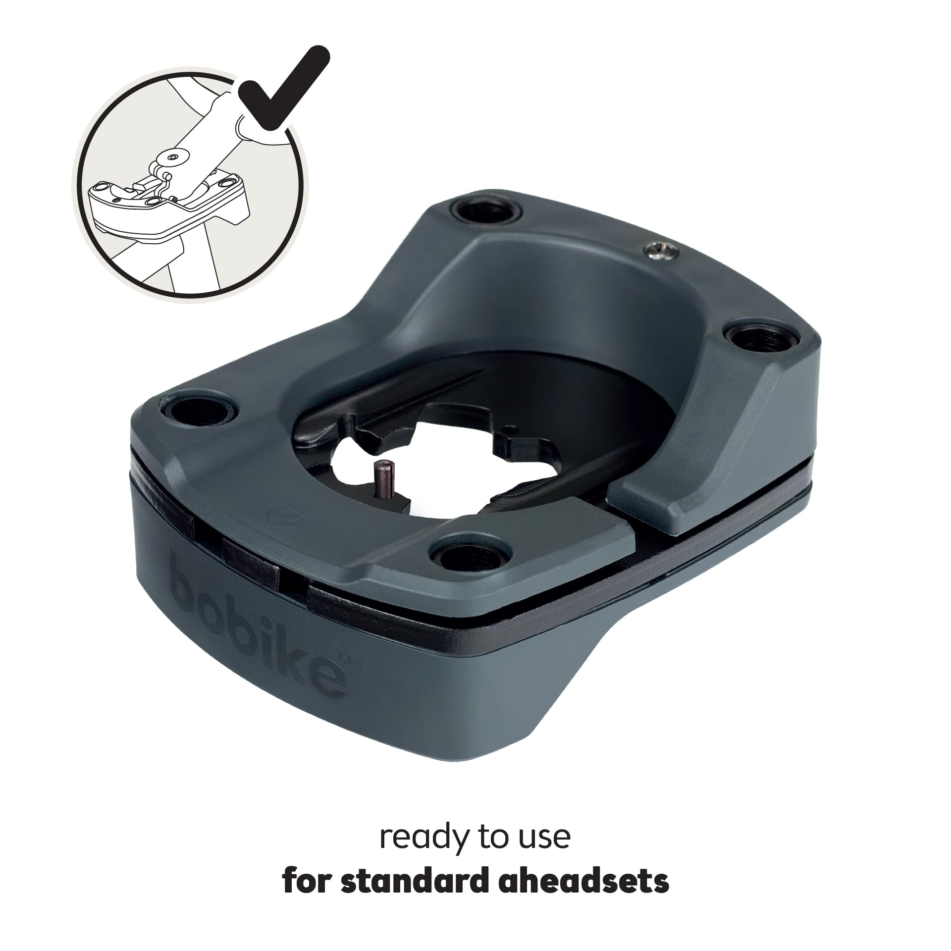 Bobike 8015300353 Adapter A-Head Plus - do przednich foteli Go Mini, One Mini & Evolve Mini, kompatybilny ze standardowymi/wbudowanymi prętami A-Head, MTB, przestrzeń min. 5 mm, czarny