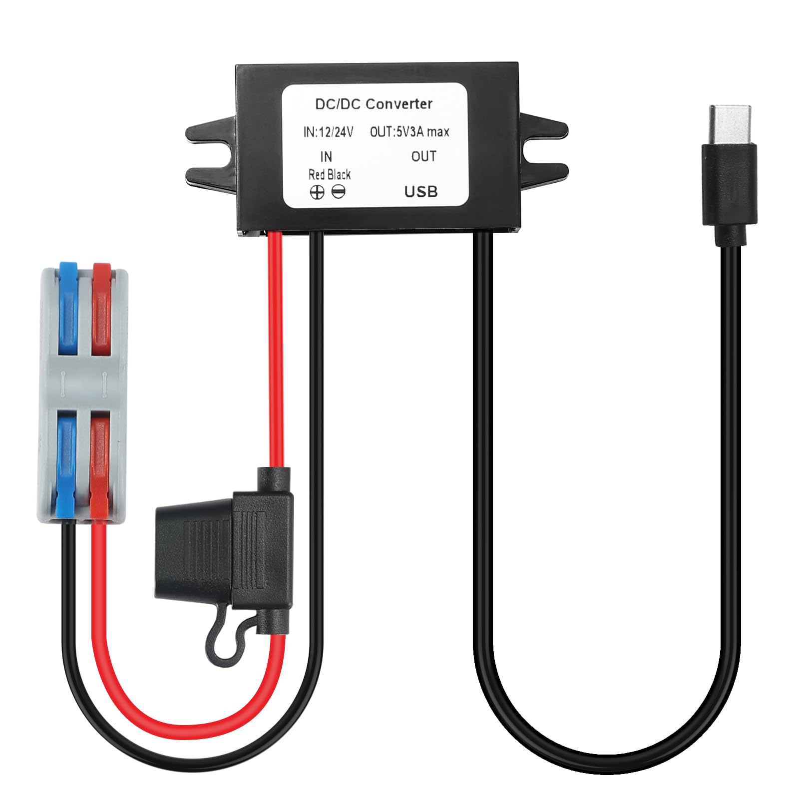 BEYIMEI DC 12V to 5V USB Buck Converter, DC 12V 24V Step Down to USB C, Type C Buck Converter 3A 15W Output, Power Voltage Converters with Fuse for