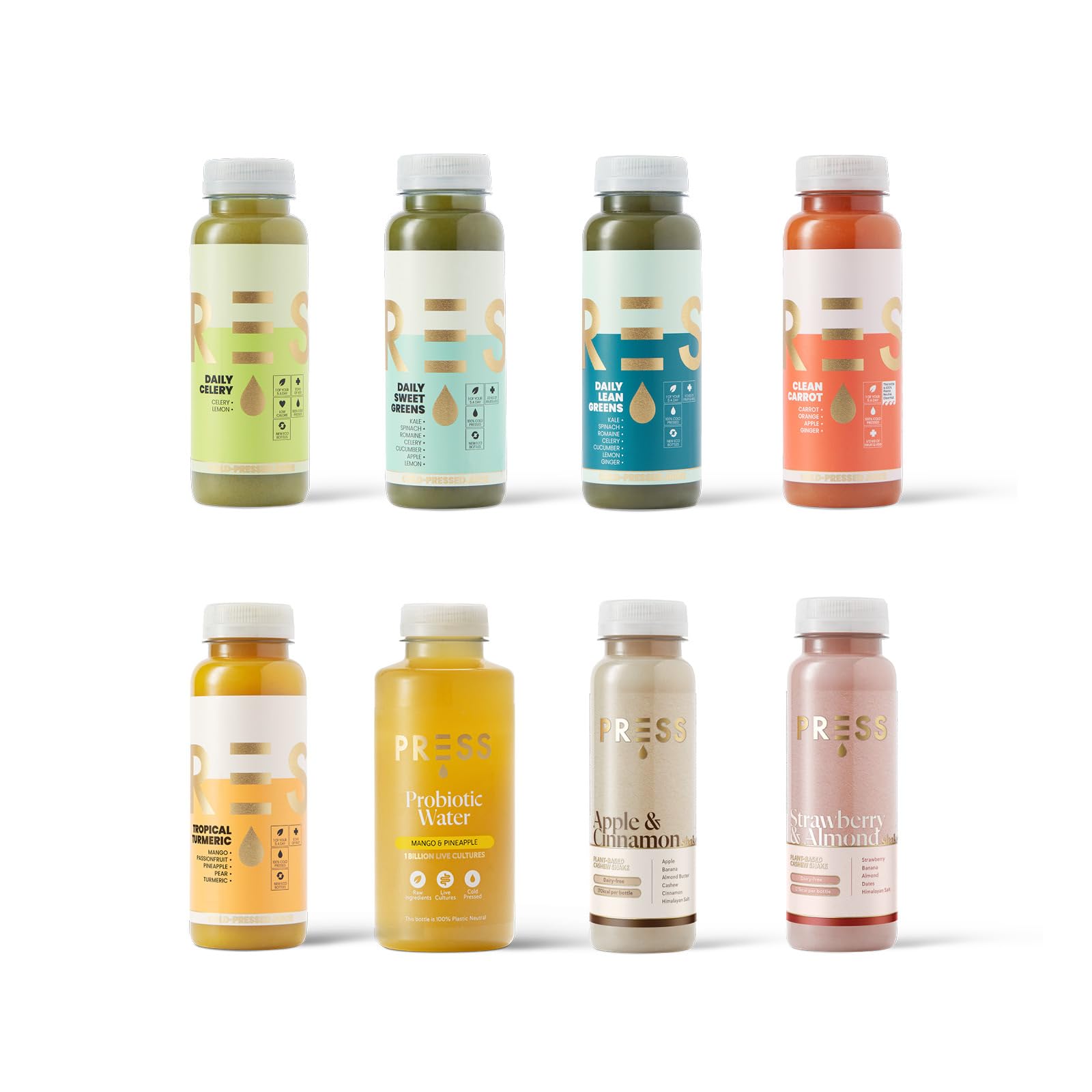 PRESS Healthfoods 2-Day Beginner Juice Cleanse (16 Juices) | Juice Cleanse for Beginners | Meal Replacement for Weight Control | Green, Carrot, Nut Milk & Water