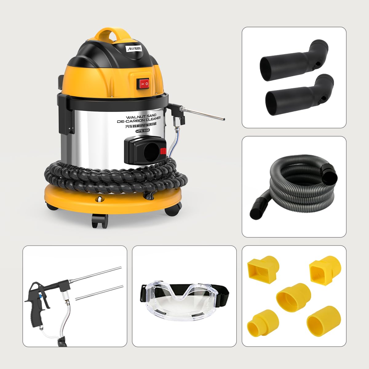 AUTOOL HTS558 Strahlgeräte Nussschalen Strahlgerät, Automotor-Einlassventil-Reinigungsmaschine 220V Walnuss-Sand-Motor-Kohlenstoff-Reiniger (Europäischer Standard)