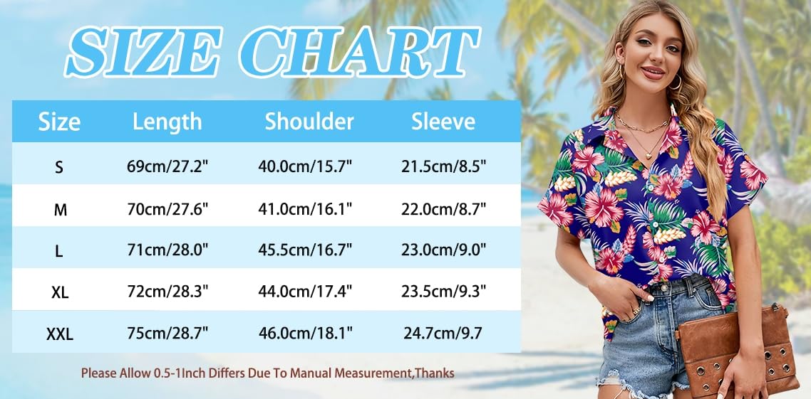 tiorhooe Camisas hawaianas para mujer, diseño de árbol tropical, de manga corta, con botones, para verano, playa, vacaciones