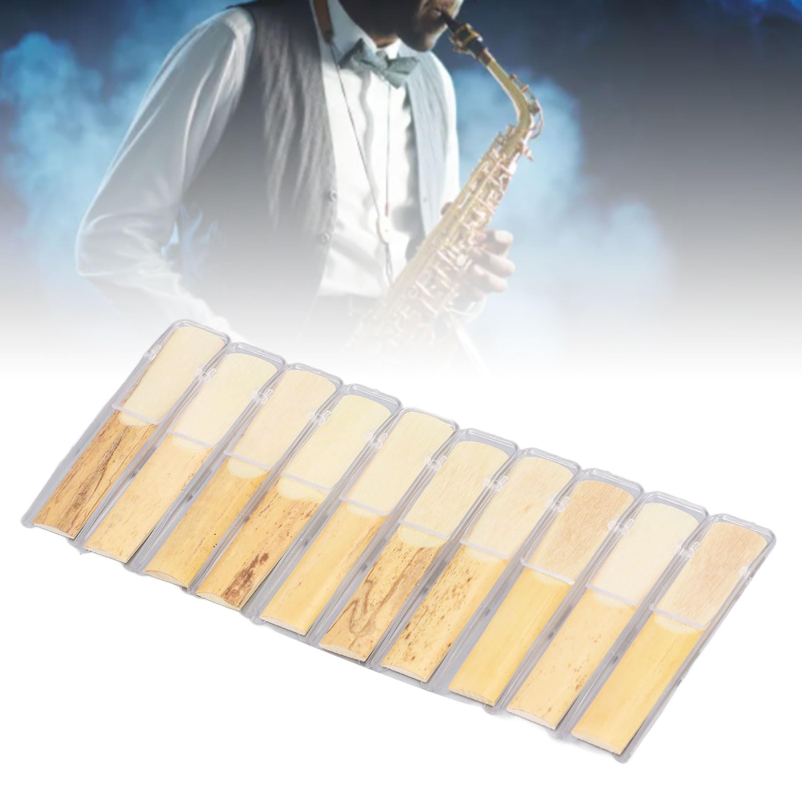 Bb Tenor Saxophone Reeds 10 Pack with Box, 2.5 Strength for Beginners and Performers Daily Practice Stage Performance