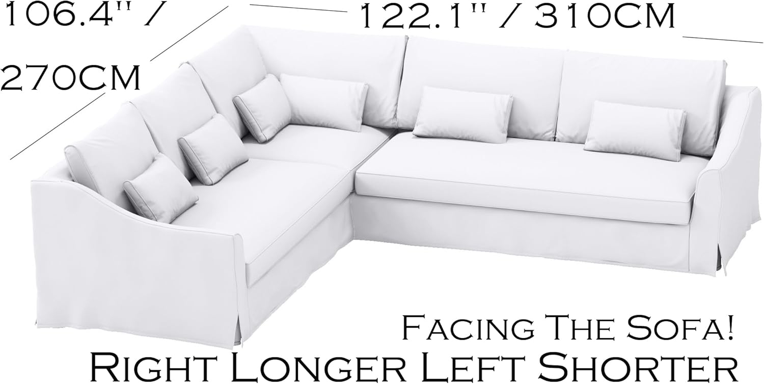 Heavy Cotton Farlov 5 Seat Corner Sofa Replacement Cover Made for IKEA Farlove 2 + 3 Sectional Slipcover Only. (Polyester Flax Lighter Beige Right Longer)