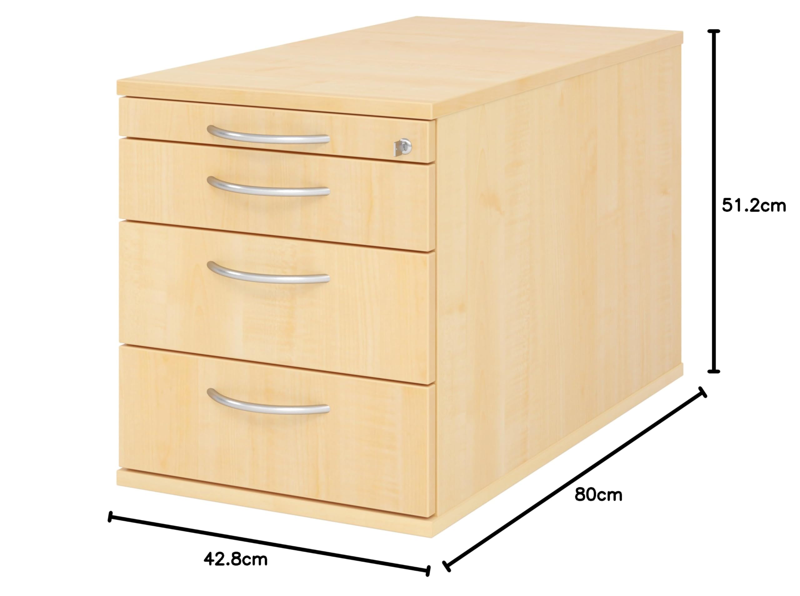 bümö Rollcontainer mit Schubladen, Container abschließbar aus Holz in Ahorn - Rollwagen für's Büro als Schreibtisch Unterschrank, Bürocontainer od. Schreibtischcontainer mit Bogengriffe