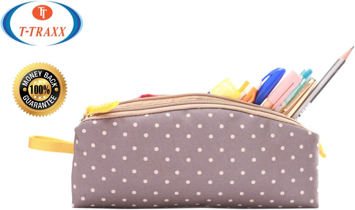T-TRAXX Snow DOT Print Beige HIGH Density Matty Polyester Water Resistant Pencil Pouch