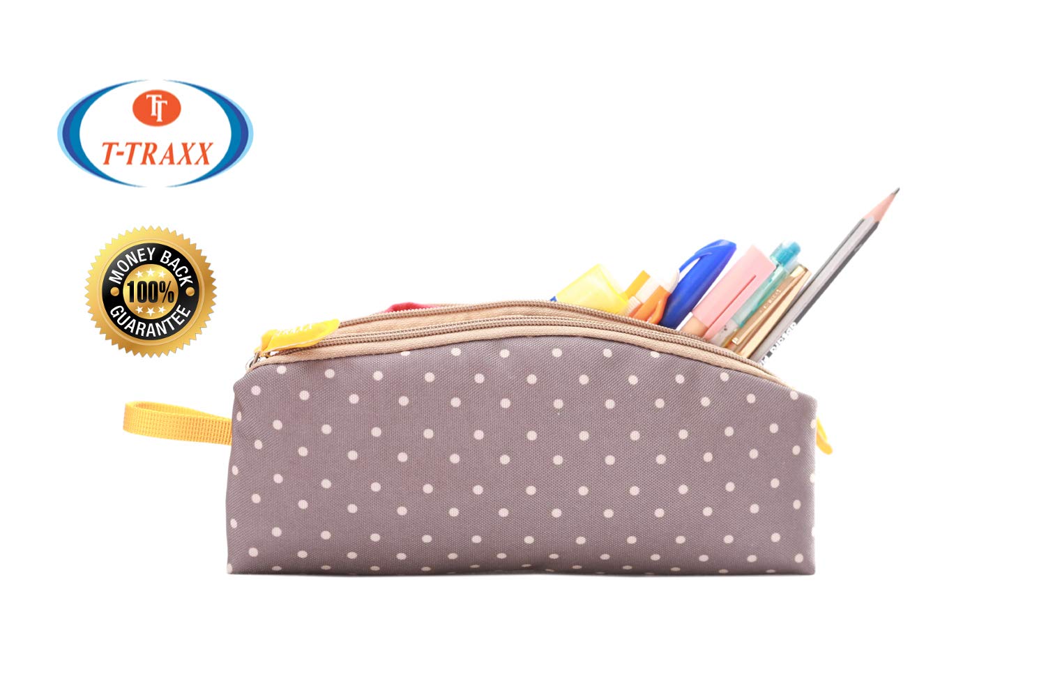 T-TRAXX Snow DOT Print Beige HIGH Density Matty Polyester Water Resistant Pencil Pouch