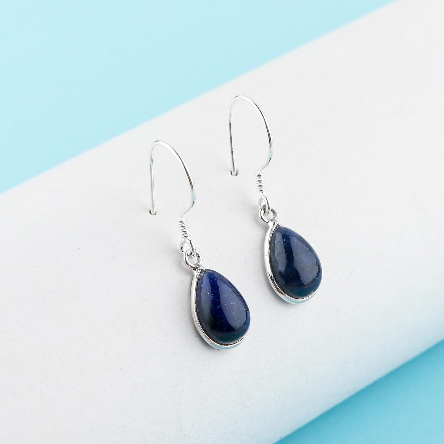 925 Sterling Silver Bezel Dainty Earrings, Natural Gemstone Cabochon, Handmade Lightweight Bohemian Jewelry, Healing Crystal, Hypoallergenic Statement Earring Gift for Women - Image 3
