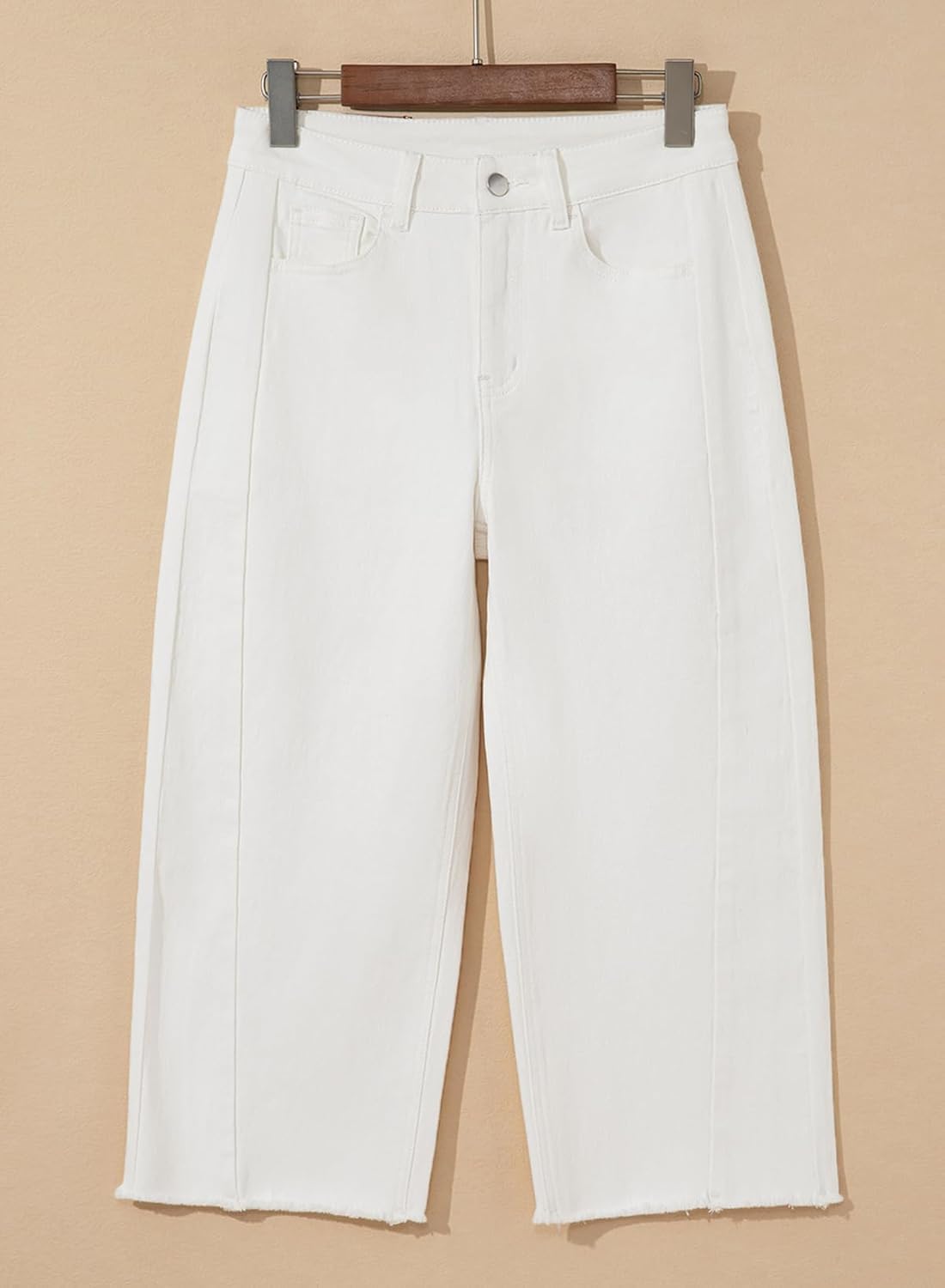 Sidefeel Women's Capri Jeans High Waisted Wide Leg Stretchy Raw Hem Side Seam Zimbaplatinum Denim Pants - Image 4