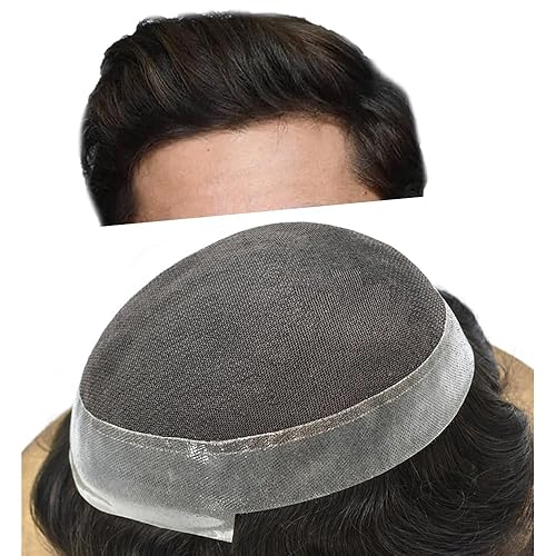 Miniatura 1 de Sistema de cabello humano para hombre, tupé de encaje suizo para hombres, piezas de cabello, sistema de reemplazo de cabello para hombres, postizo