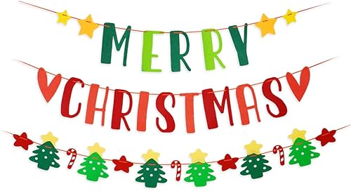 Cartel de fieltro de Feliz Navidad, árbol de Navidad, bastón de caramelo, guirnalda de Navidad de estrella, cuerda de fieltro rojo y verde para disponible en Yaxa Colombia