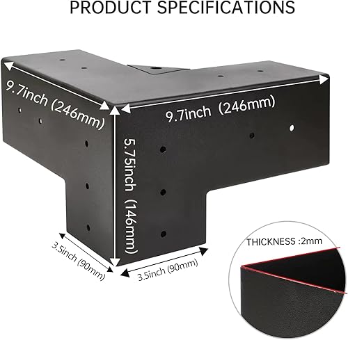 Miniatura 2 de Grehitk Kit de pérgola, soportes para pérgola de 3 vías de ángulo recto, soporte de esquina para carpintería, kit de base de poste de bricolaje,