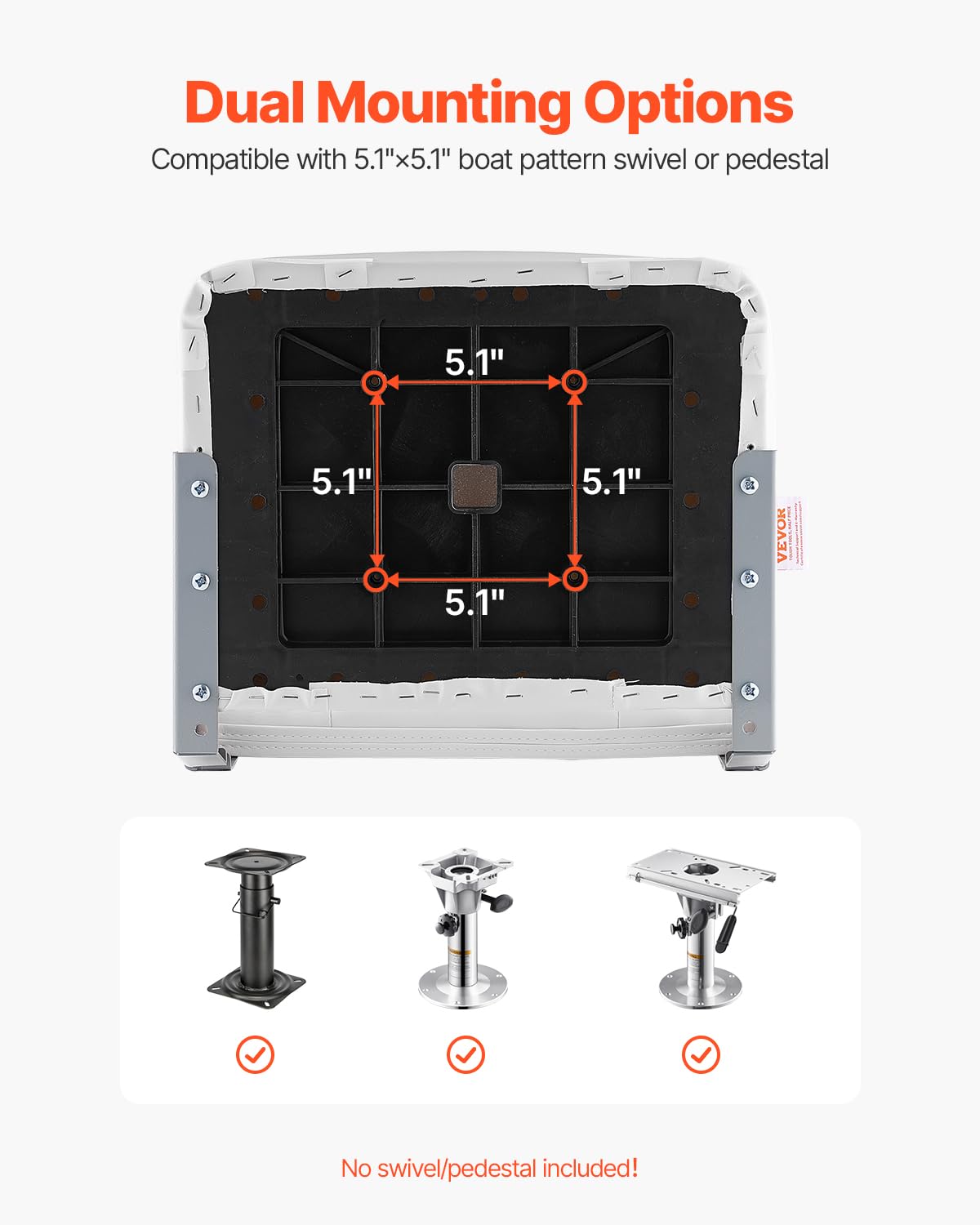 VEVOR Asiento de Barco con Respaldo Bajo Silla de Barco de Pesca Plegable con Cojín de Esponja Espesado y Cuero de PVC Impermeable Asiento de Bote Abatible para Barcos de Pesca, Yates, Blanco
