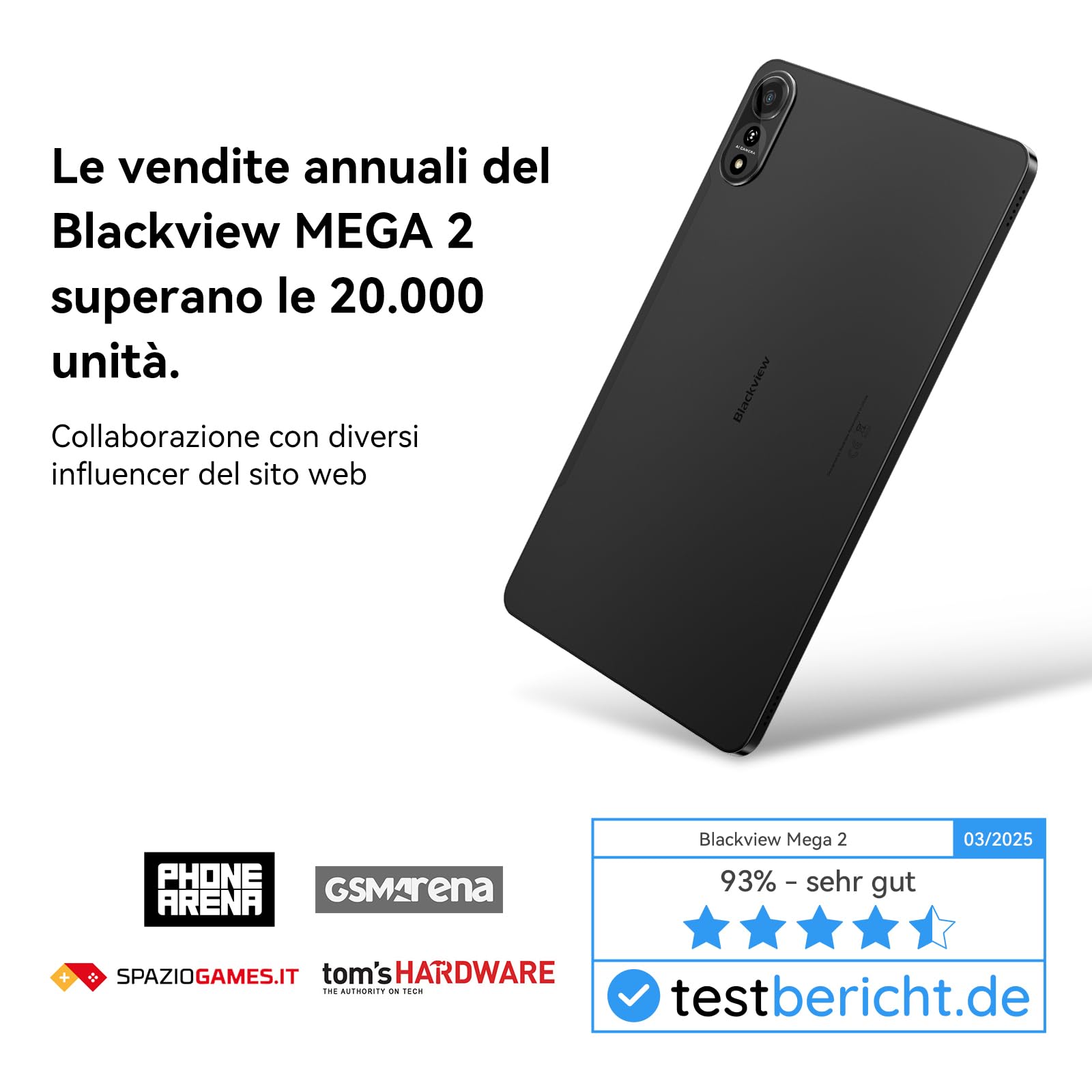 Blackview Mega2 Tablet 12 Pollici Android 15, 24GB RAM + 128GB ROM, 120HZ 2K FHD Gaming Tablet con Tastiera Mouse Mouse Auricolare, 4G LTE+5G WiFi, 9000 mAh, WideVine L1, grigio