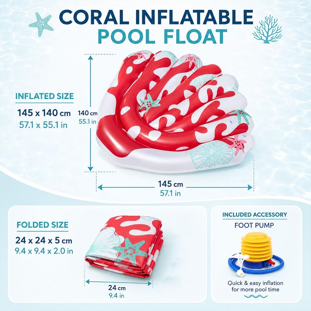 Balsas De Piscina Inflables De Coral con Bomba De Pie, Sillones Flotantes De PVC, para Playa Y Vacaciones